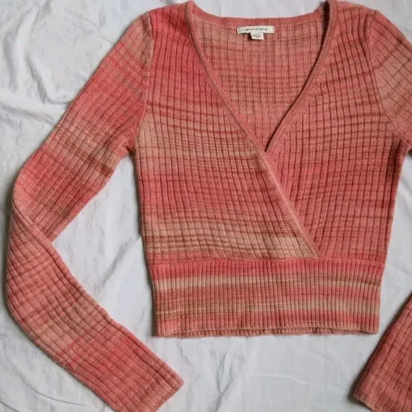 American Eagle Cropped Sweater Wrap Orange Pink Women's Size Small - Picture 3 of 10